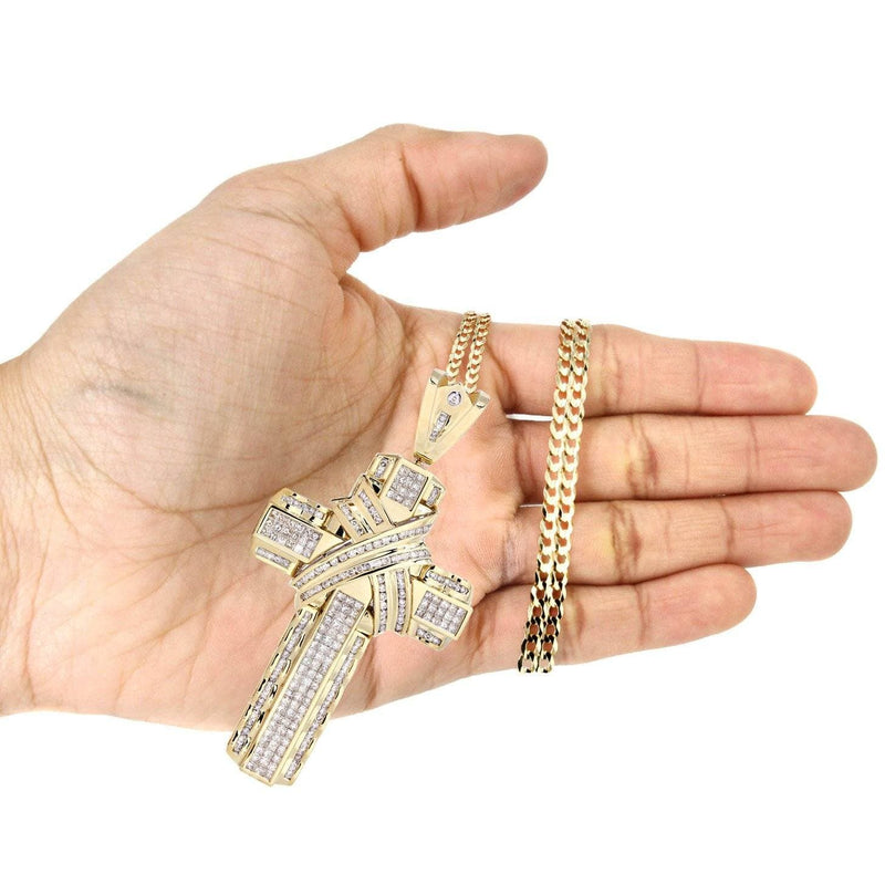 14 Yellow Gold Diamond Cross Necklace  | 6.21 Carats