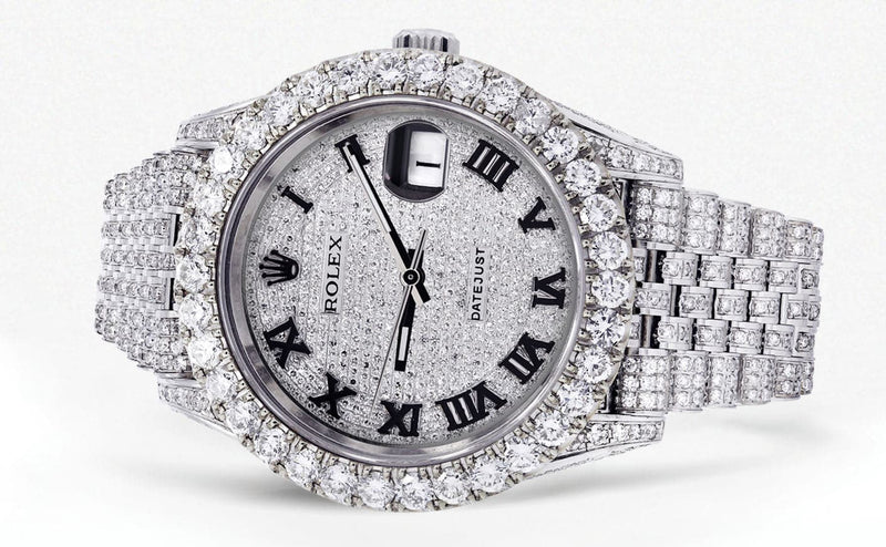 Diamond Iced Out Rolex Datejust 41 | 25 Carats Of Diamonds | Custom Full Diamond Roman Dial | Jubilee Band