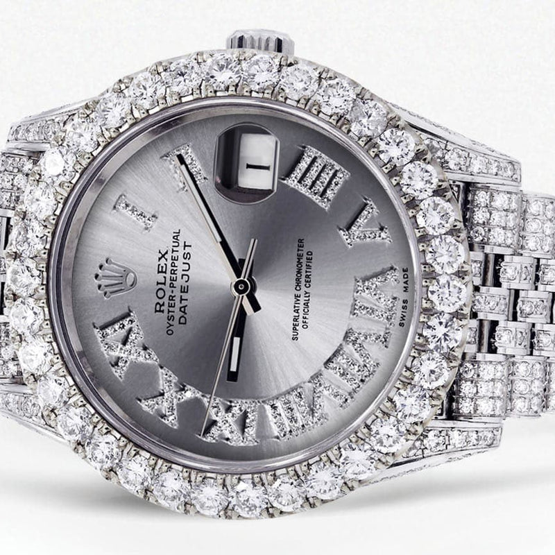 Diamond Iced Out Rolex Datejust 41 | 25 Carats Of Diamonds | Custom Silver Roman Diamond Dial | Jubilee Band