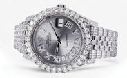 Diamond Iced Out Rolex Datejust 41 | 25 Carats Of Diamonds | Custom Silver Roman Diamond Dial | Jubilee Band