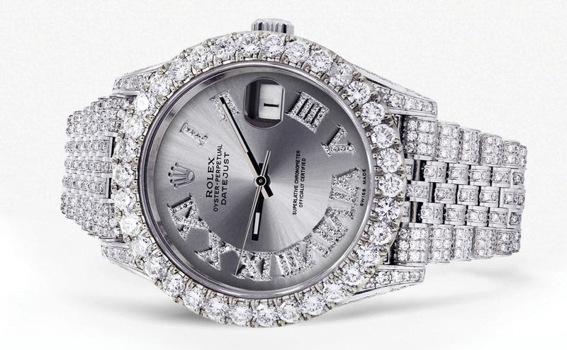 Diamond Iced Out Rolex Datejust 41 | 25 Carats Of Diamonds | Custom Silver Roman Diamond Dial | Jubilee Band