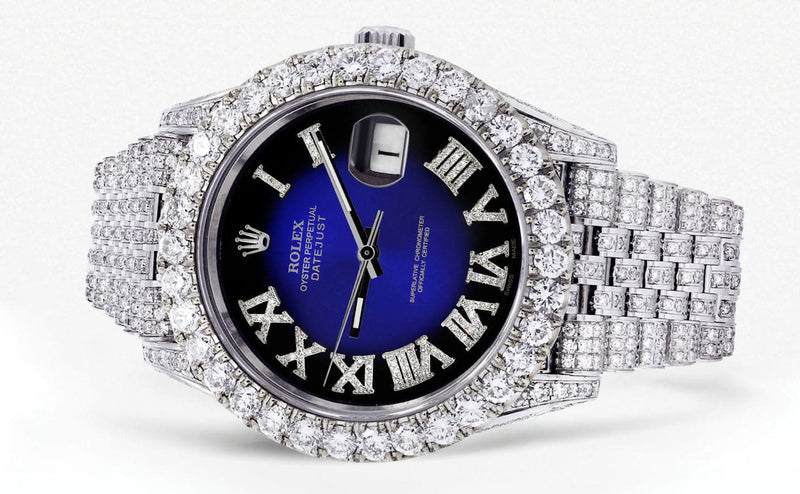 Diamond Iced Out Rolex Datejust 41 | 25 Carats Of Diamonds | Custom Blue Roman Diamond Dial | Jubilee Band
