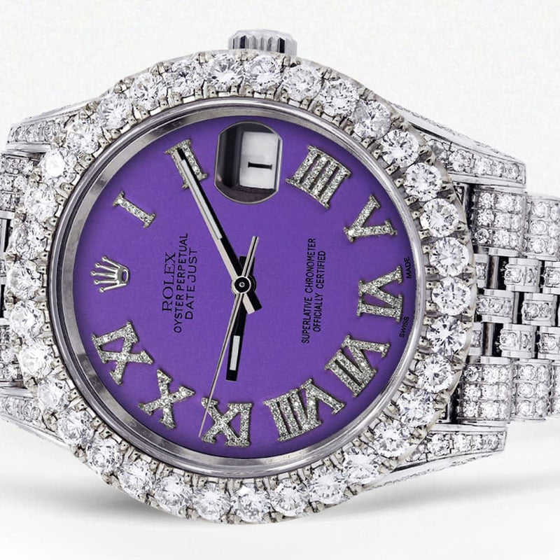 Diamond Iced Out Rolex Datejust 41 | 25 Carats Of Diamonds | Custom Purple Roman Diamond Dial | Jubilee Band