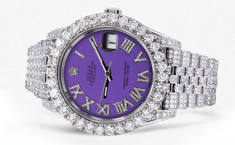 Diamond Iced Out Rolex Datejust 41 | 25 Carats Of Diamonds | Custom Purple Roman Diamond Dial | Jubilee Band