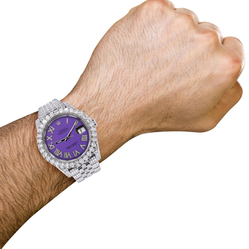 Diamond Iced Out Rolex Datejust 41 | 25 Carats Of Diamonds | Custom Purple Roman Diamond Dial | Jubilee Band
