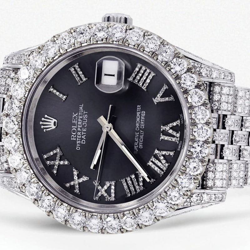 Diamond Iced Out Rolex Datejust 41 | 25 Carats Of Diamonds | Custom Grey Roman Diamond Dial | Jubilee Band