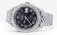 Diamond Iced Out Rolex Datejust 41 | 25 Carats Of Diamonds | Custom Grey Roman Diamond Dial | Jubilee Band