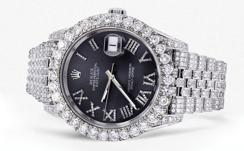 Diamond Iced Out Rolex Datejust 41 | 25 Carats Of Diamonds | Custom Grey Roman Diamond Dial | Jubilee Band