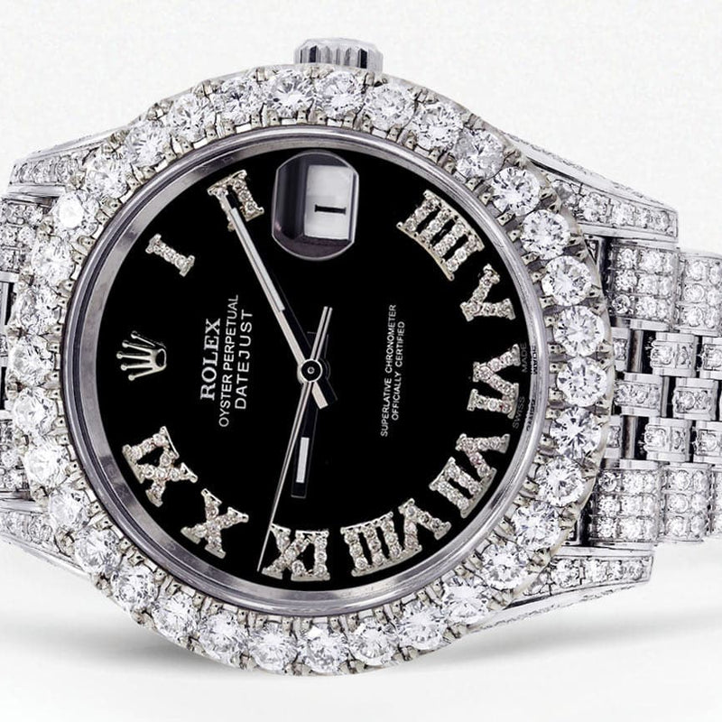 Diamond Iced Out Rolex Datejust 41 | 25 Carats Of Diamonds | Custom Black Roman Diamond Dial | Jubilee Band