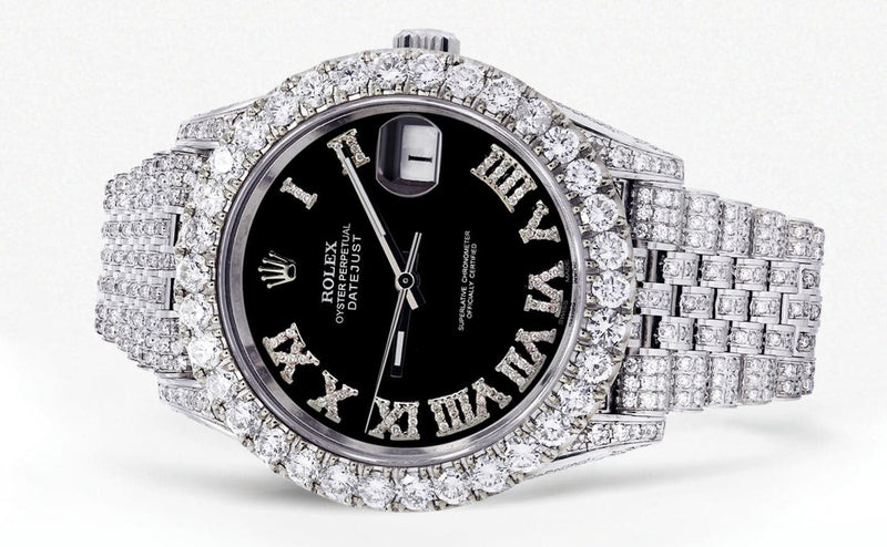 Diamond Iced Out Rolex Datejust 41 | 25 Carats Of Diamonds | Custom Black Roman Diamond Dial | Jubilee Band