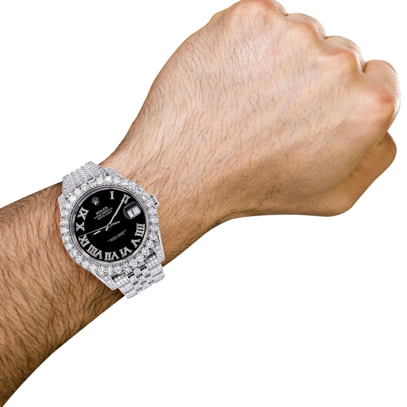 Diamond Iced Out Rolex Datejust 41 | 25 Carats Of Diamonds | Custom Black Roman Diamond Dial | Jubilee Band