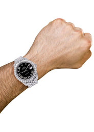 Diamond Iced Out Rolex Datejust 41 | 25 Carats Of Diamonds | Custom Black Roman Diamond Dial | Jubilee Band