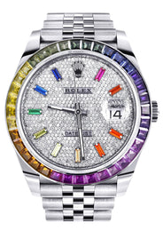 Rolex Datejust 41 Watch | 41 MM | Rainbow Sapphire Bezel | Rainbow Baguettes Diamond Dial | Jubilee Band