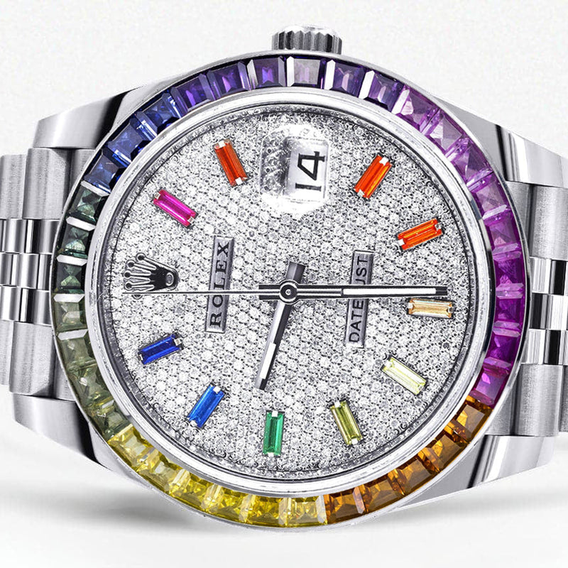 Rolex Datejust 41 Watch | 41 MM | Rainbow Sapphire Bezel | Rainbow Baguettes Diamond Dial | Jubilee Band