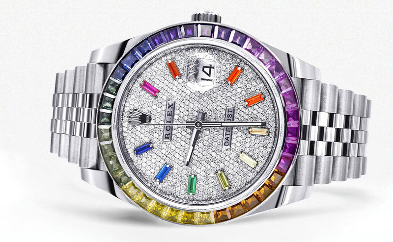 Rolex Datejust 41 Watch | 41 MM | Rainbow Sapphire Bezel | Rainbow Baguettes Diamond Dial | Jubilee Band
