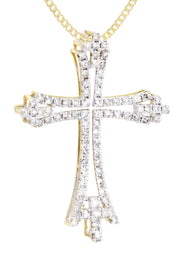 14K Yellow Gold Diamond Cross Necklace  | 1.06 Carats