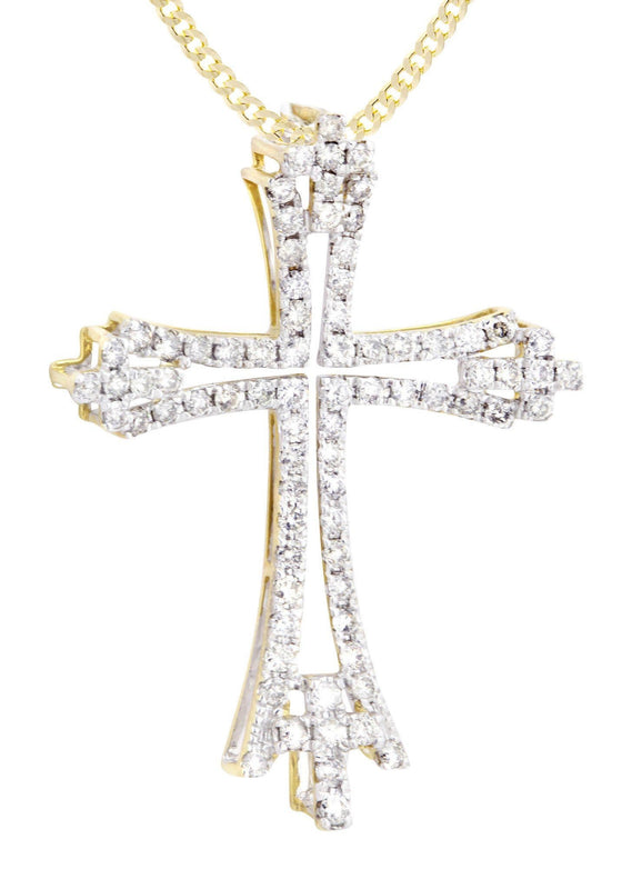 14K Yellow Gold Diamond Cross Necklace  | 1.06 Carats