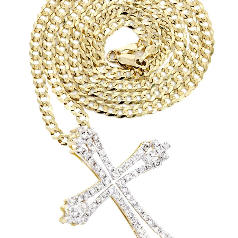 14K Yellow Gold Diamond Cross Necklace  | 1.06 Carats