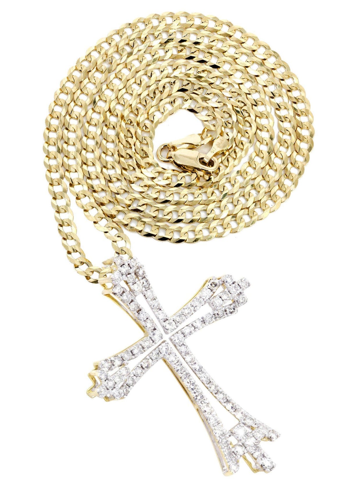 14K Yellow Gold Diamond Cross Necklace  | 1.06 Carats