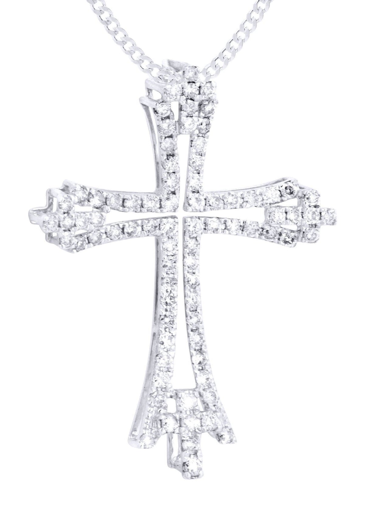 14K White Gold Diamond Cross Necklace  | 1.08 Carats