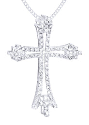 14K White Gold Diamond Cross Necklace  | 1.08 Carats