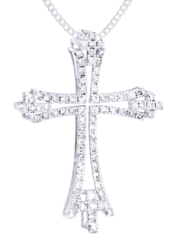 14K White Gold Diamond Cross Necklace  | 1.08 Carats