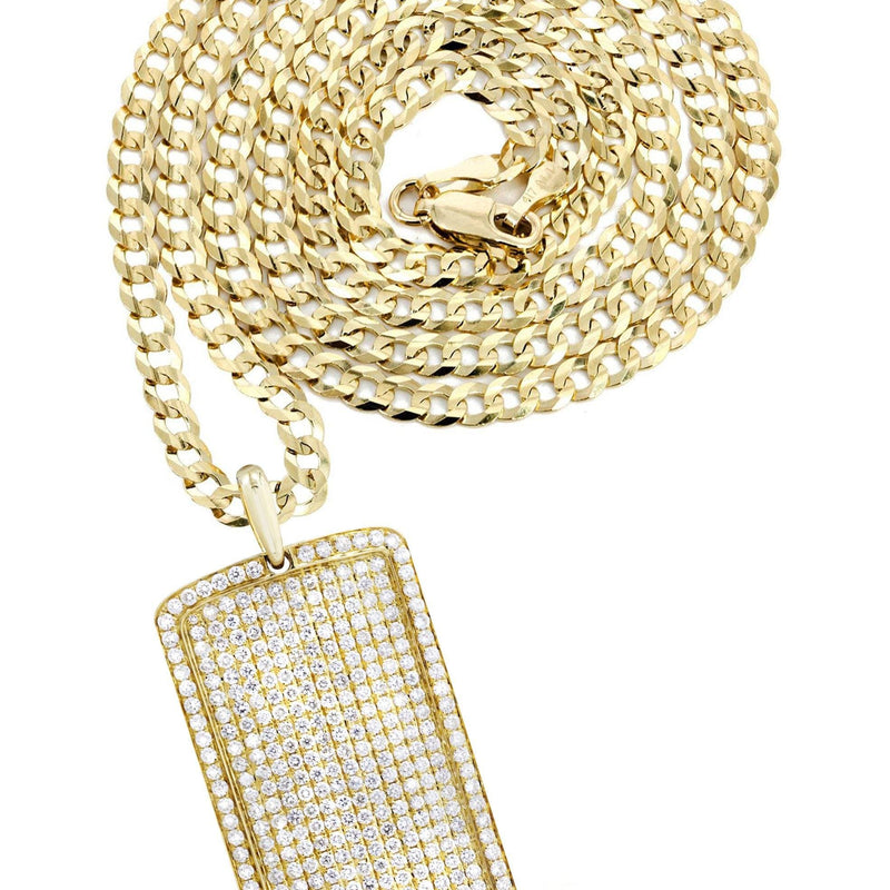 14K Yellow Gold Dog Tag Diamond Necklace  | 6.52 Carats