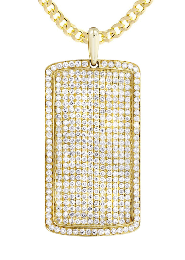 14K Yellow Gold Dog Tag Diamond Necklace  | 6.52 Carats