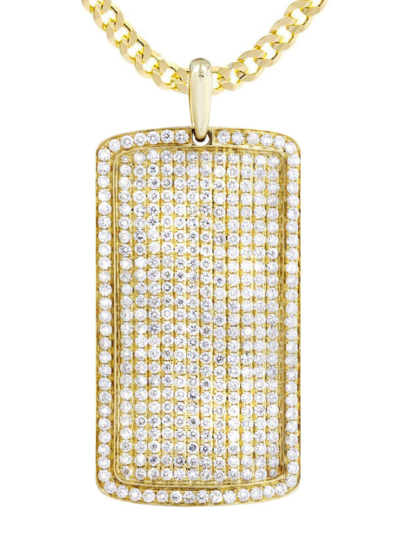14K Yellow Gold Dog Tag Diamond Necklace  | 6.52 Carats
