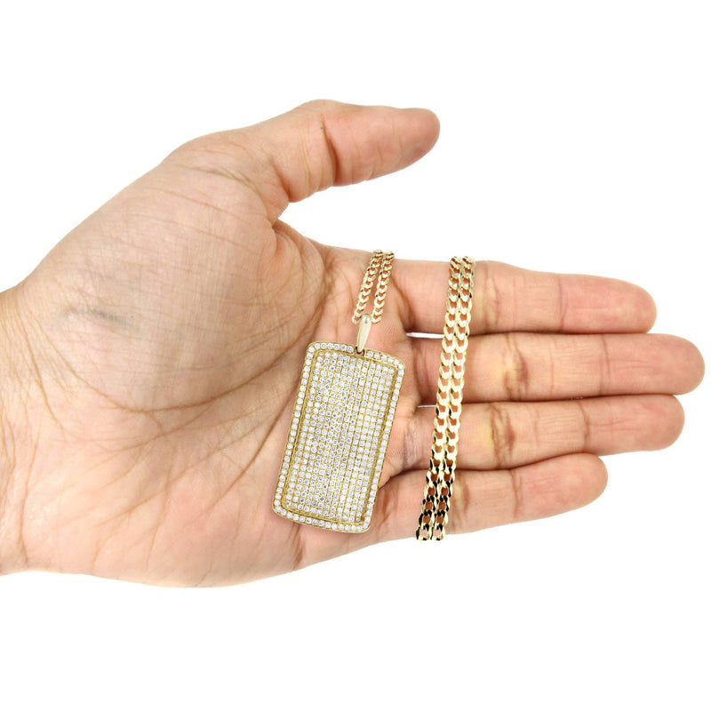 14K Yellow Gold Dog Tag Diamond Necklace  | 6.52 Carats