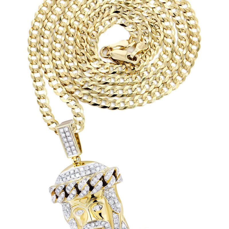 10K Yellow Gold Jesus Head Diamond Necklace  | 2.78 Carats
