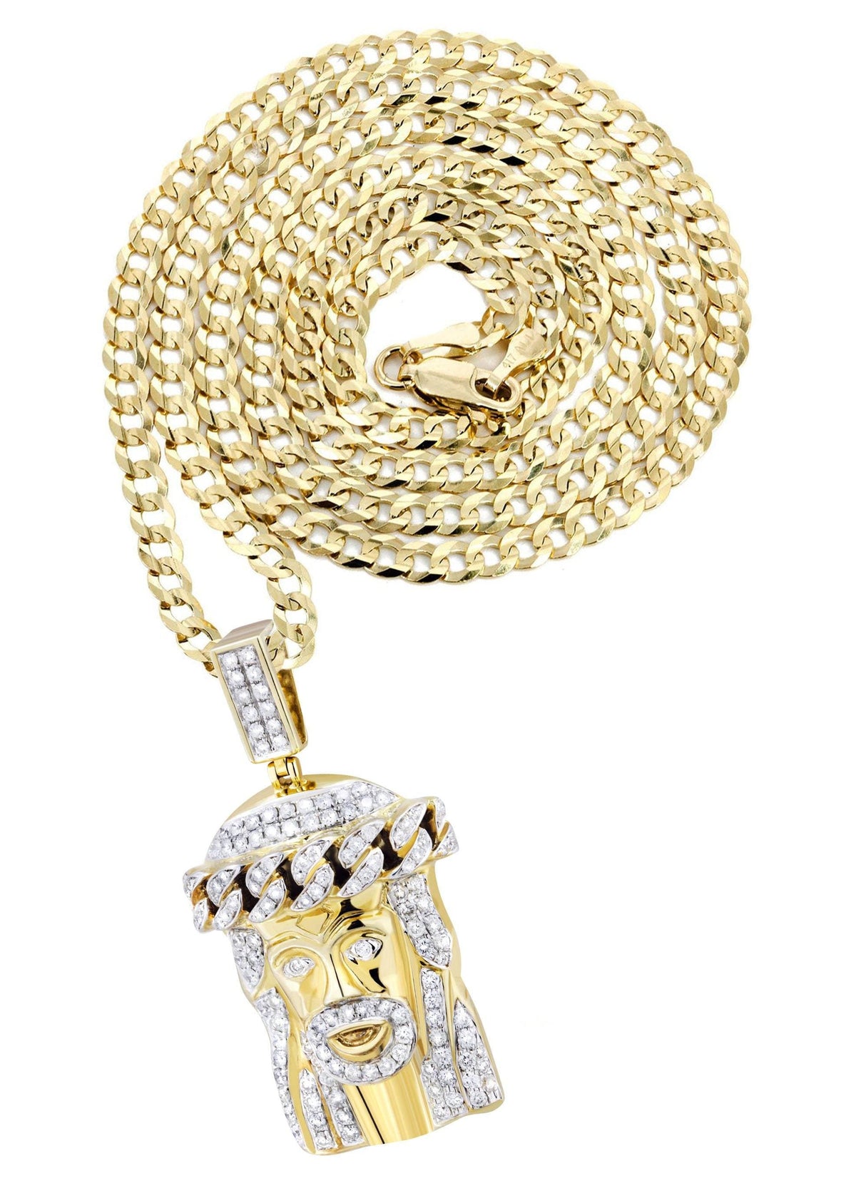 10K Yellow Gold Jesus Head Diamond Necklace  | 2.78 Carats