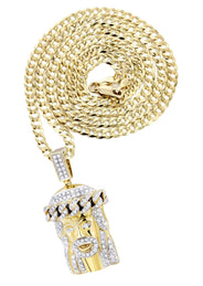 10K Yellow Gold Jesus Head Diamond Necklace  | 2.78 Carats
