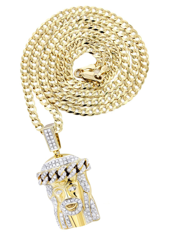 10K Yellow Gold Jesus Head Diamond Necklace  | 2.78 Carats