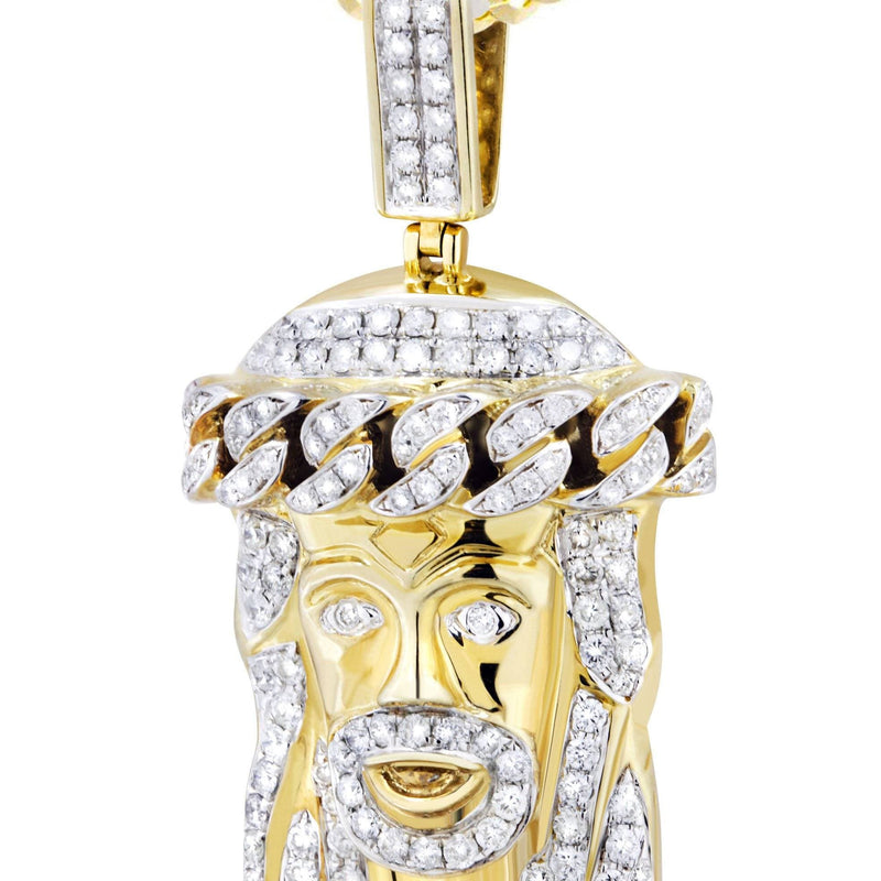 10K Yellow Gold Jesus Head Diamond Necklace  | 2.78 Carats