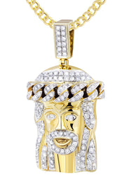 10K Yellow Gold Jesus Head Diamond Necklace  | 2.78 Carats