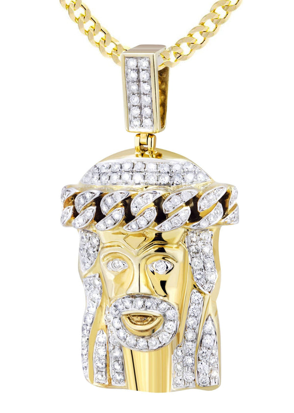 10K Yellow Gold Jesus Head Diamond Necklace  | 2.78 Carats