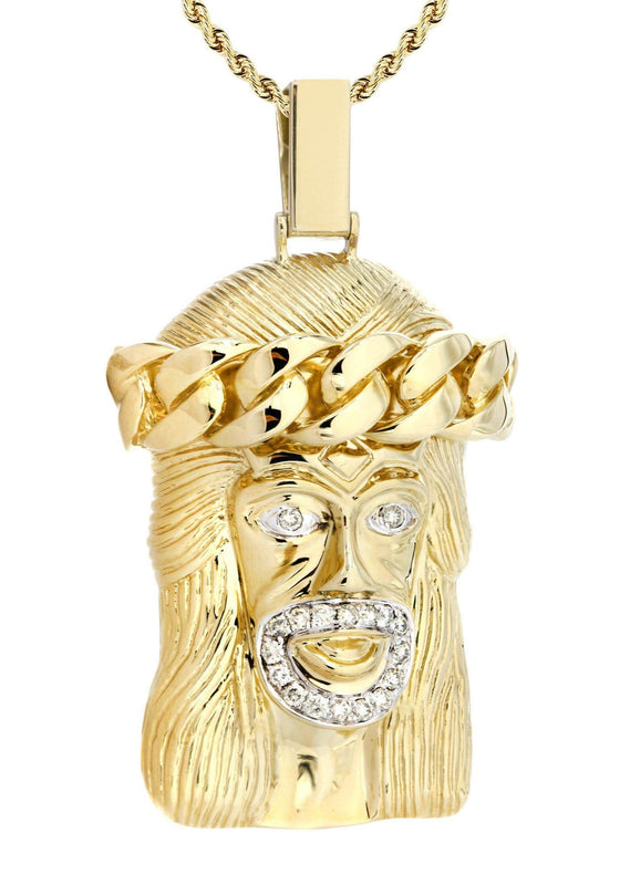 14 Yellow Gold Jesus Head Diamond Necklace | 0.42 Carats