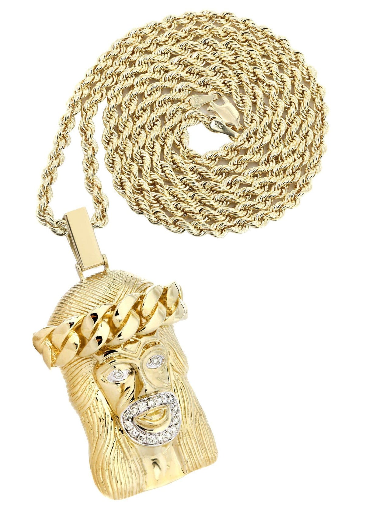 14 Yellow Gold Jesus Head Diamond Necklace | 0.42 Carats