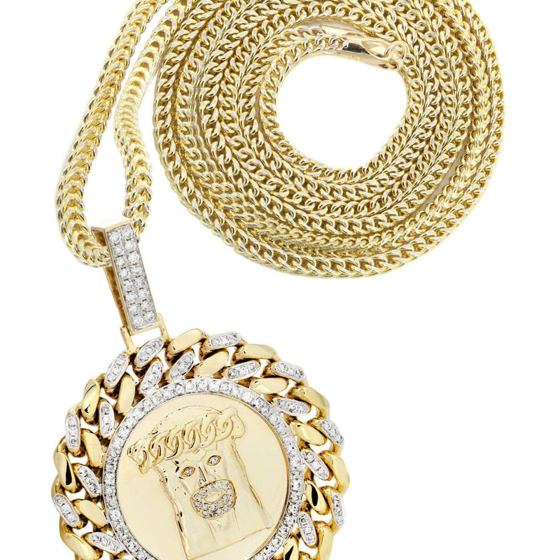 10K Yellow Gold Jesus Head Diamond Necklace | 1.8 Carats