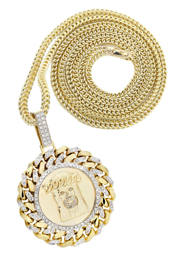 10K Yellow Gold Jesus Head Diamond Necklace | 1.8 Carats