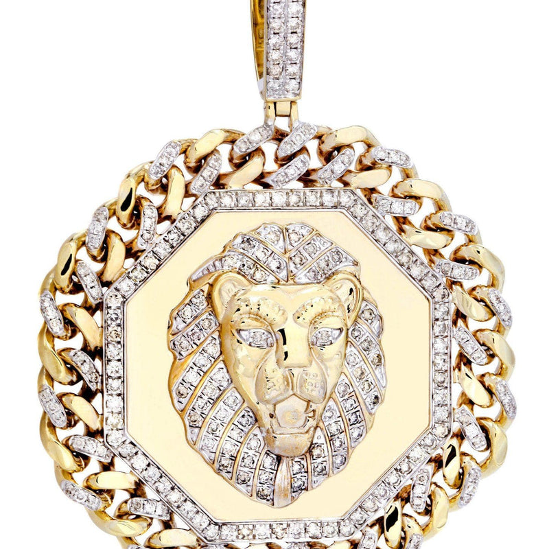 10K Yellow Gold Lion Head Diamond Necklace  | 2.92 Carats