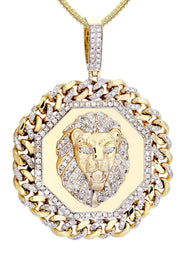 10K Yellow Gold Lion Head Diamond Necklace  | 2.92 Carats