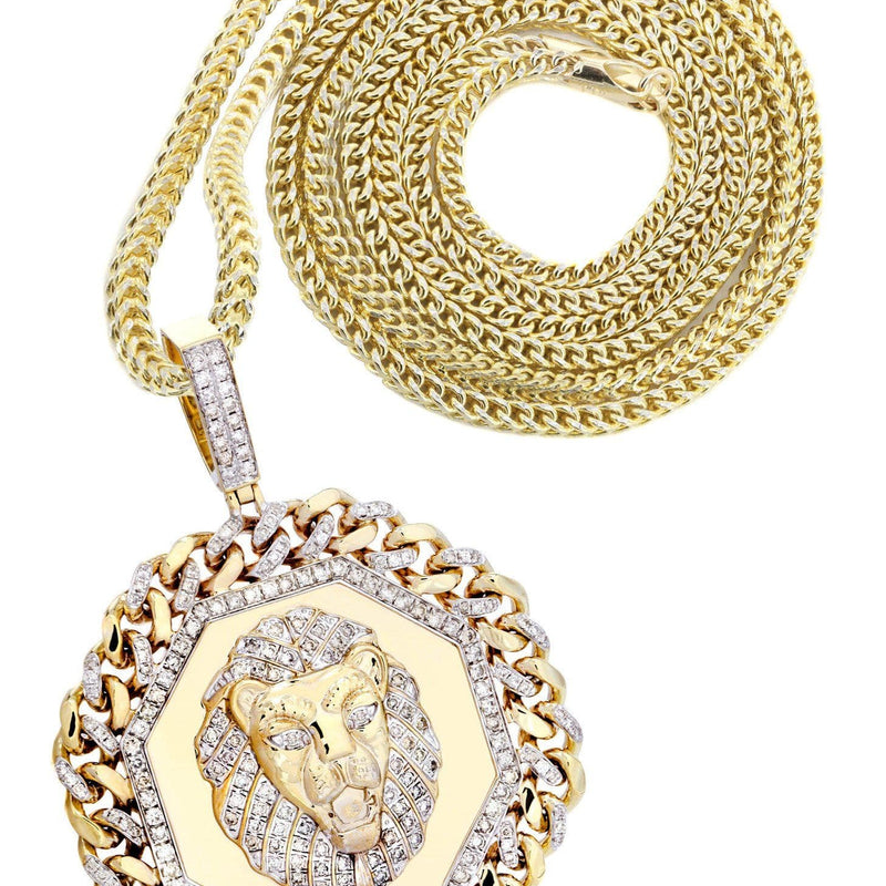 10K Yellow Gold Lion Head Diamond Necklace  | 2.92 Carats