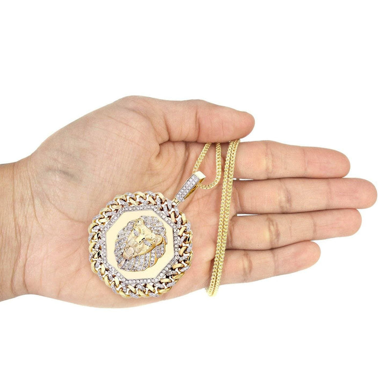 10K Yellow Gold Lion Head Diamond Necklace  | 2.92 Carats