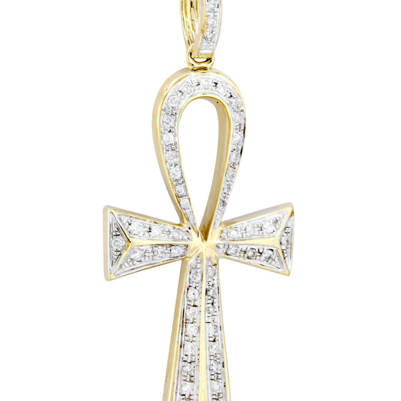 10K Yellow Gold Big Ankh Diamond Necklace  | 0.45 Carats
