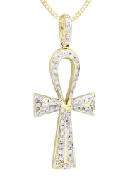 10K Yellow Gold Big Ankh Diamond Necklace  | 0.45 Carats
