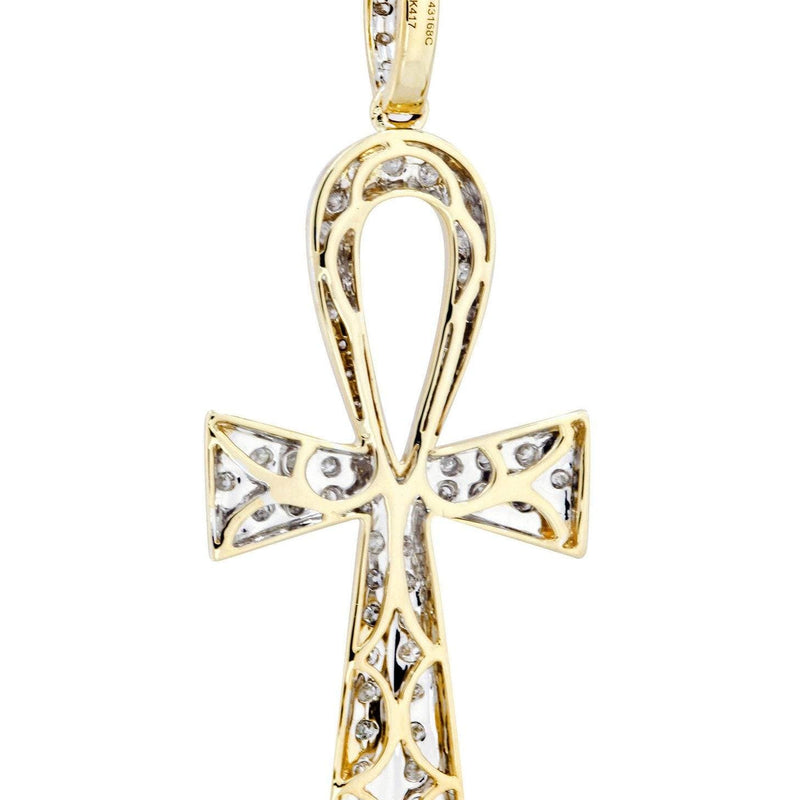 10K Yellow Gold Big Ankh Diamond Necklace  | 0.45 Carats