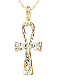 10K Yellow Gold Big Ankh Diamond Necklace  | 0.45 Carats