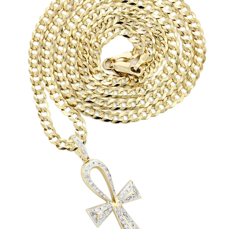 10K Yellow Gold Big Ankh Diamond Necklace  | 0.45 Carats